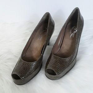 A2 Aerosoles Brown Snakeskin Peep Toe High Heels